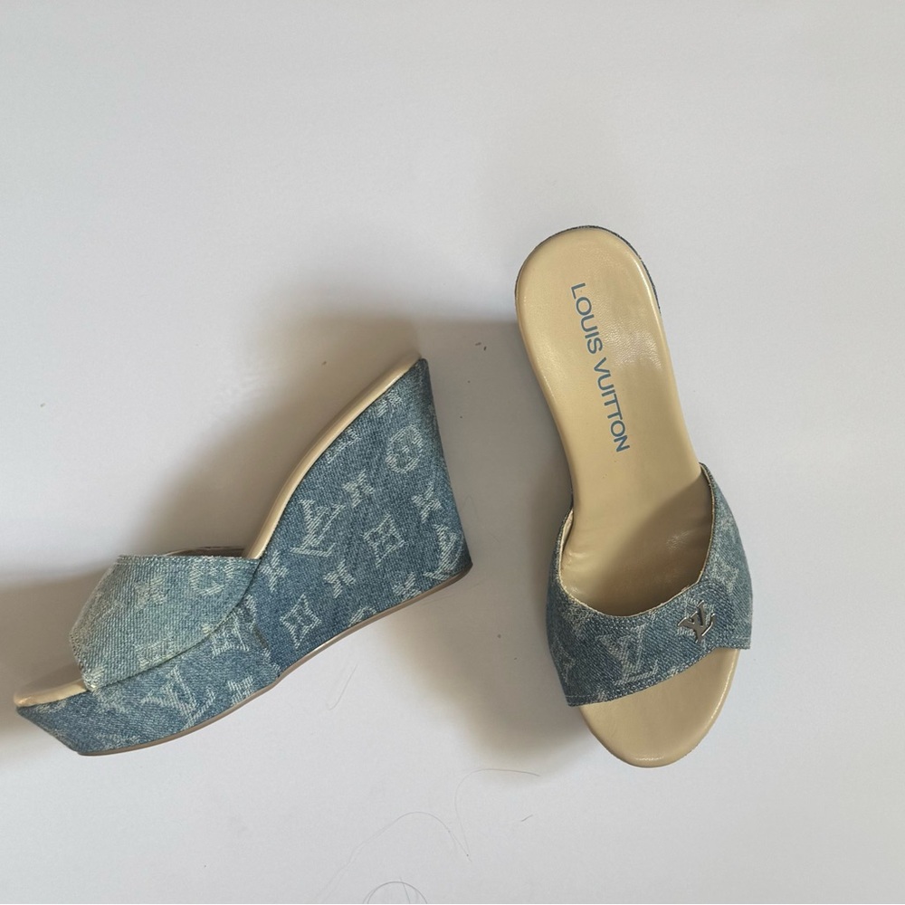Blue and Cream Casual Wedge Shoes